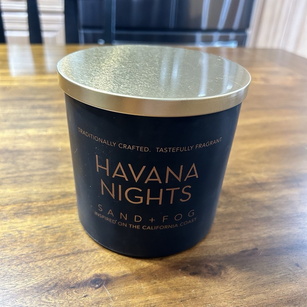 Sand + Fog HAVANA NIGHTS  Soy Wax Blend Candle 3-wick 25 Oz Black Gold